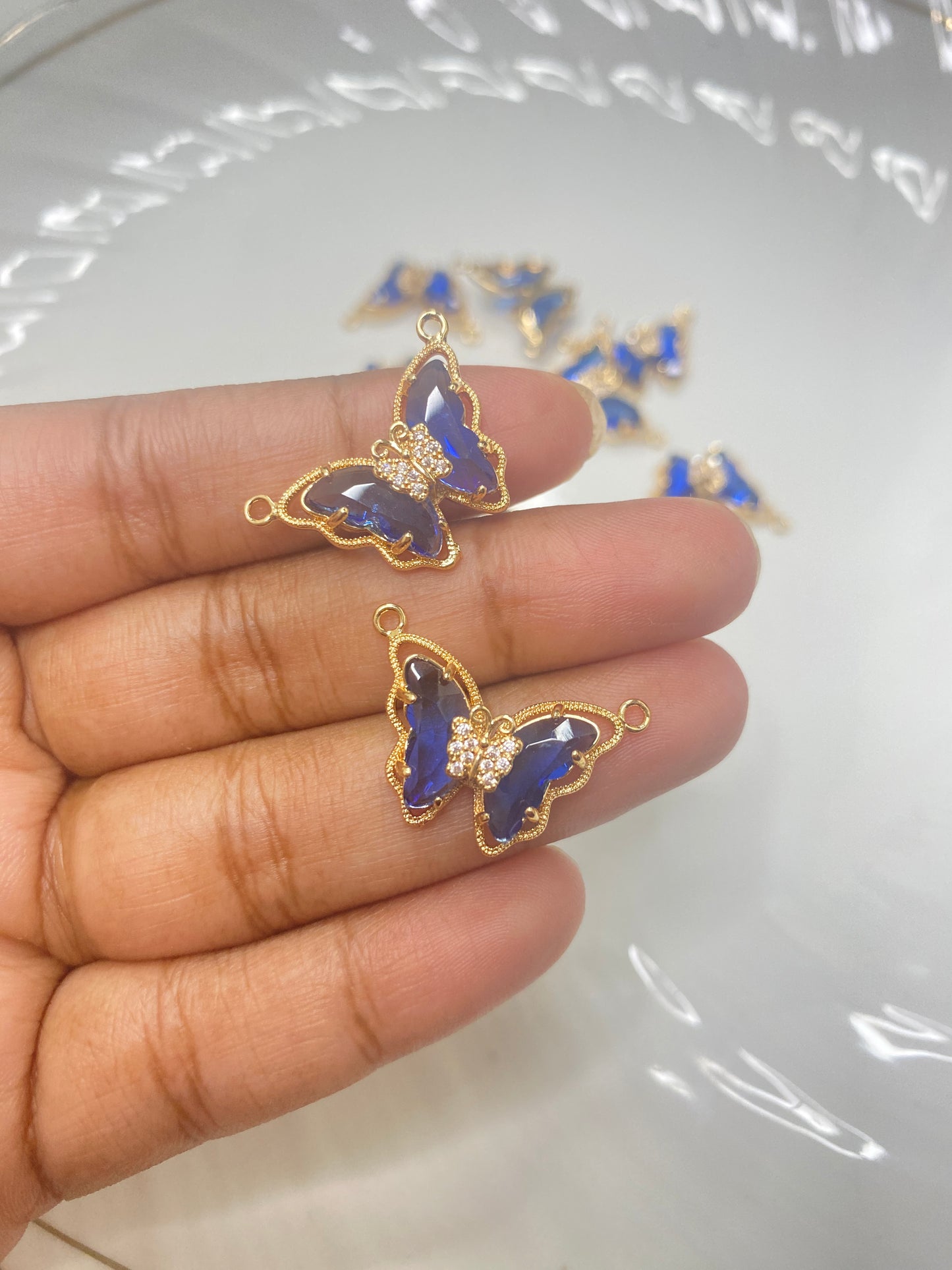 SS 894 Blue butterfly zircon charm Anti tarnish (1PC)
