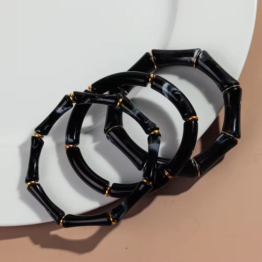 RJ 01 Black Marble Chunky Bamboo Bracelet Set - Anti tarnish