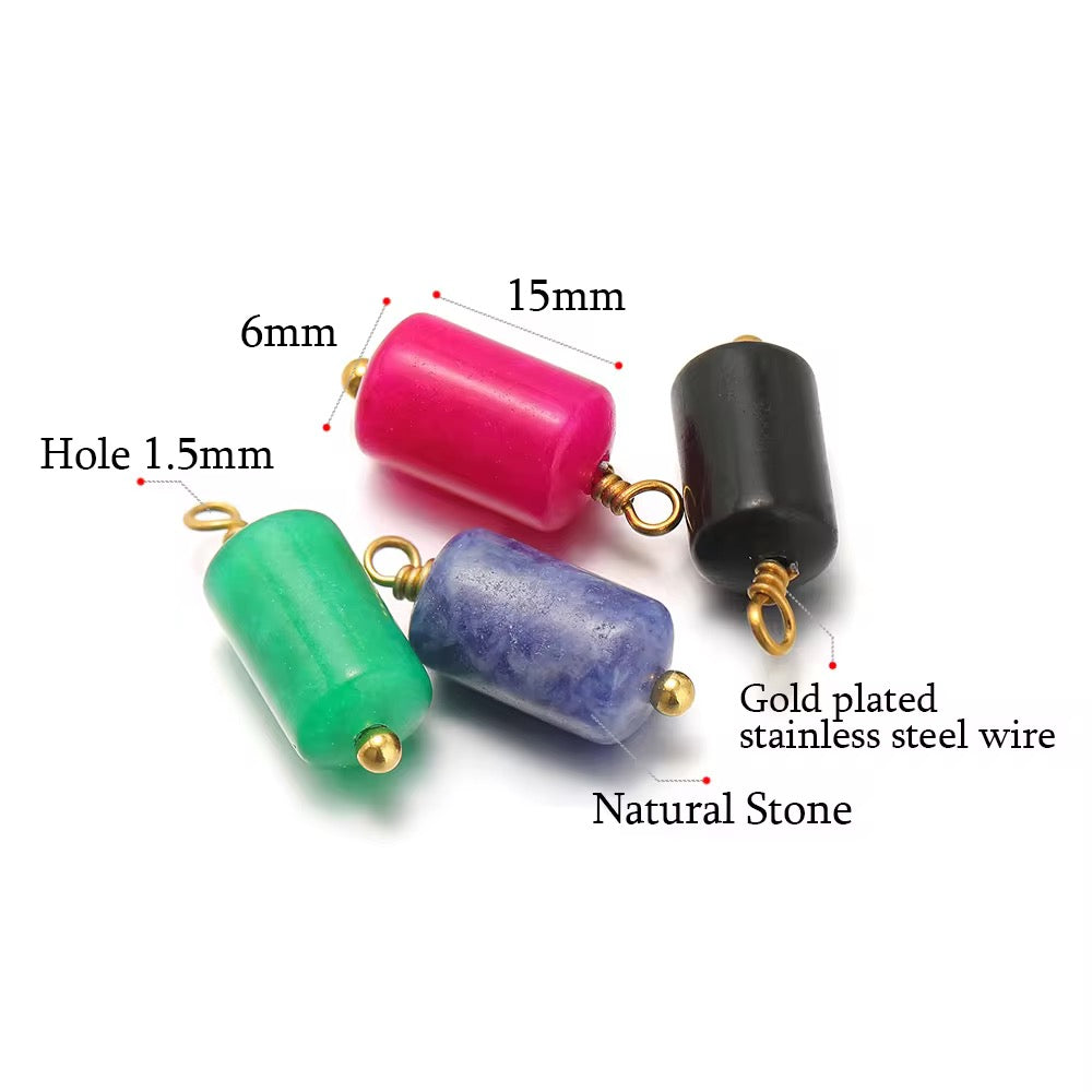 SS 2750 Gemstone Cylinder Pendant 18k Gold plated stainless steel ( 1 pc ) anti tarnish