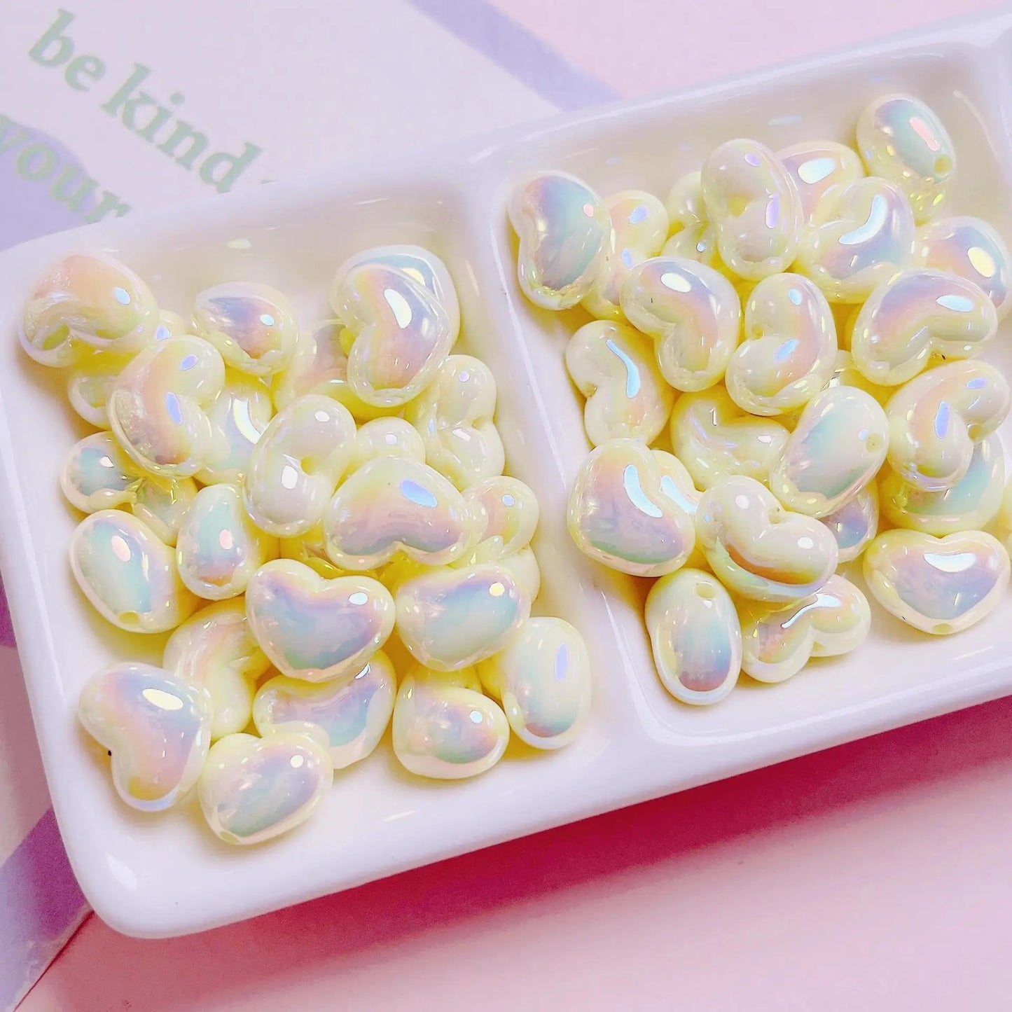 BBB 162 (E) yellow rainbow Luminous heart uv plated holographic irrediscent Acrylic bead ( 1 pc )