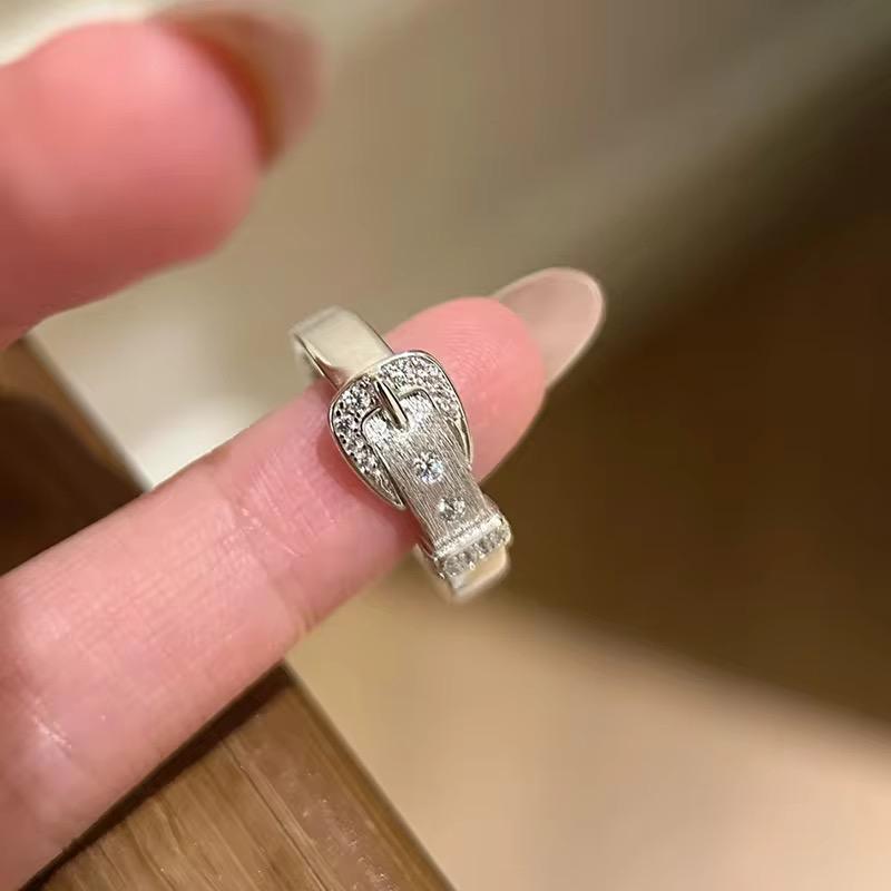 RSJ15G Pave buckle ring - Sliver 925 PVD plated 316 stainless steel - Anti tarnish