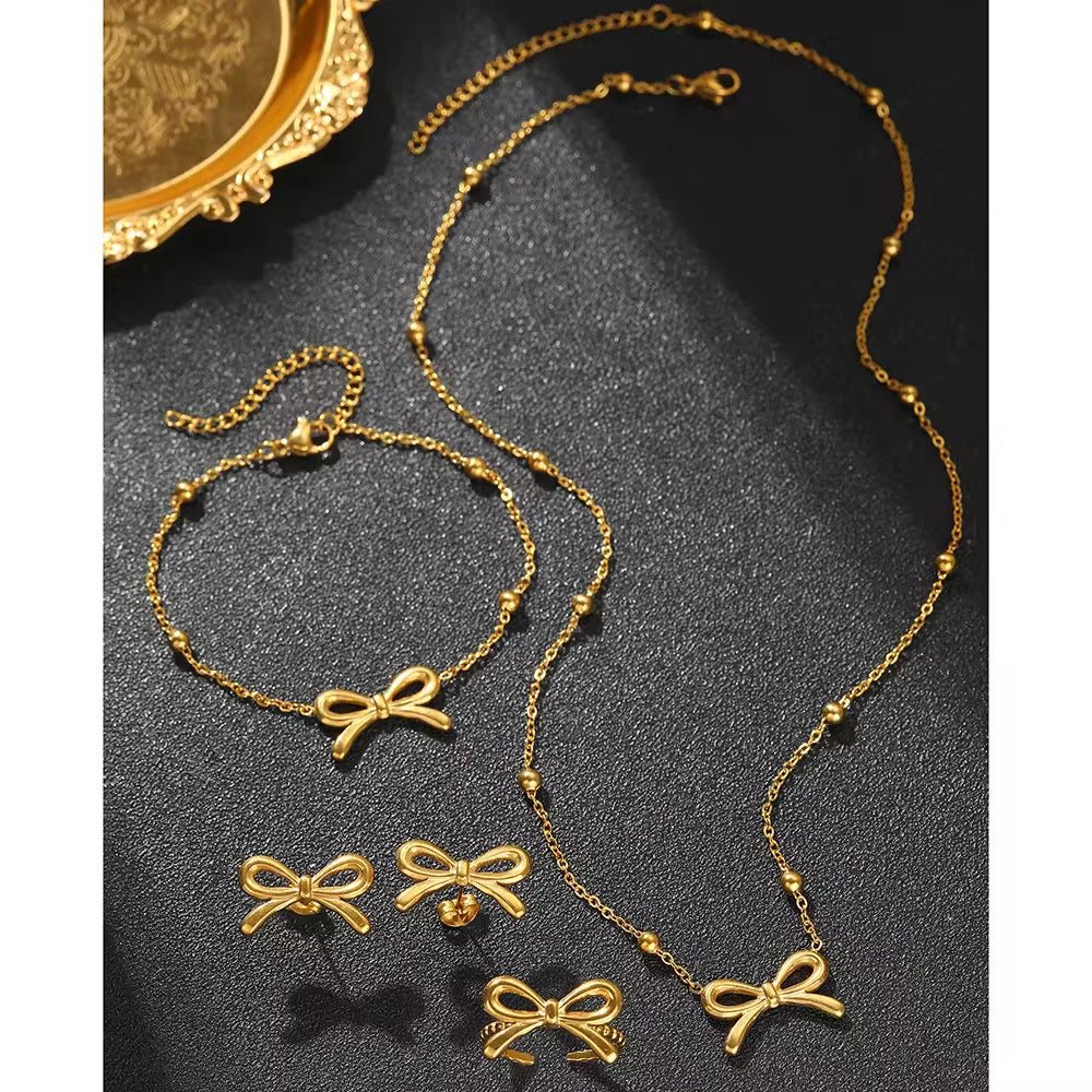 SJ 405 Modern Bow Jewelry Set - 18k Gold PVD plated stainless steel - Anti tarnish - Wholesale