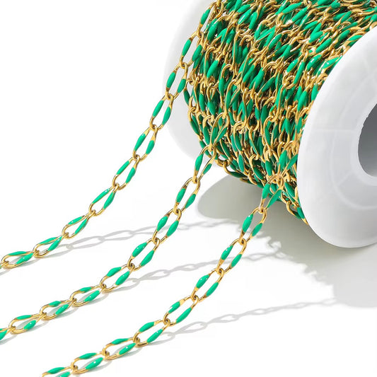 CN 284 Green Drop oil 3.8 mm wide 18k gold plated Stainless steel chain ( 1 inch ) Anti tarnish