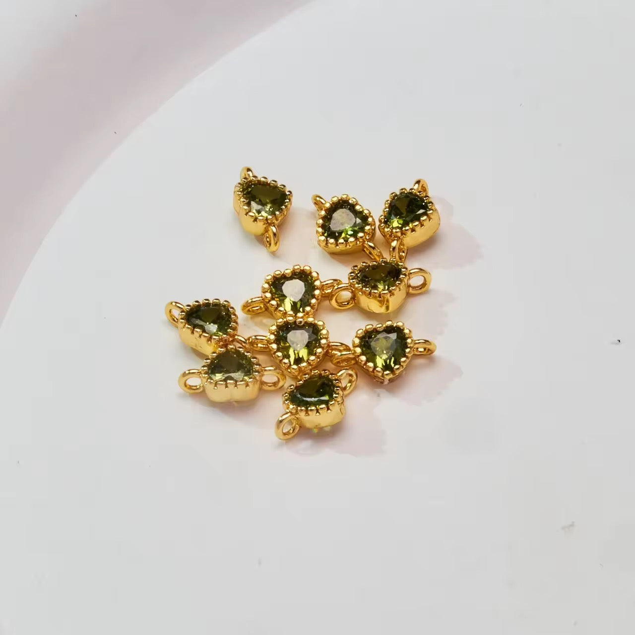 CZ 2460 Olive green Heart Zircon connector 14k gold plated ( 1 pc ) Anti tarnish