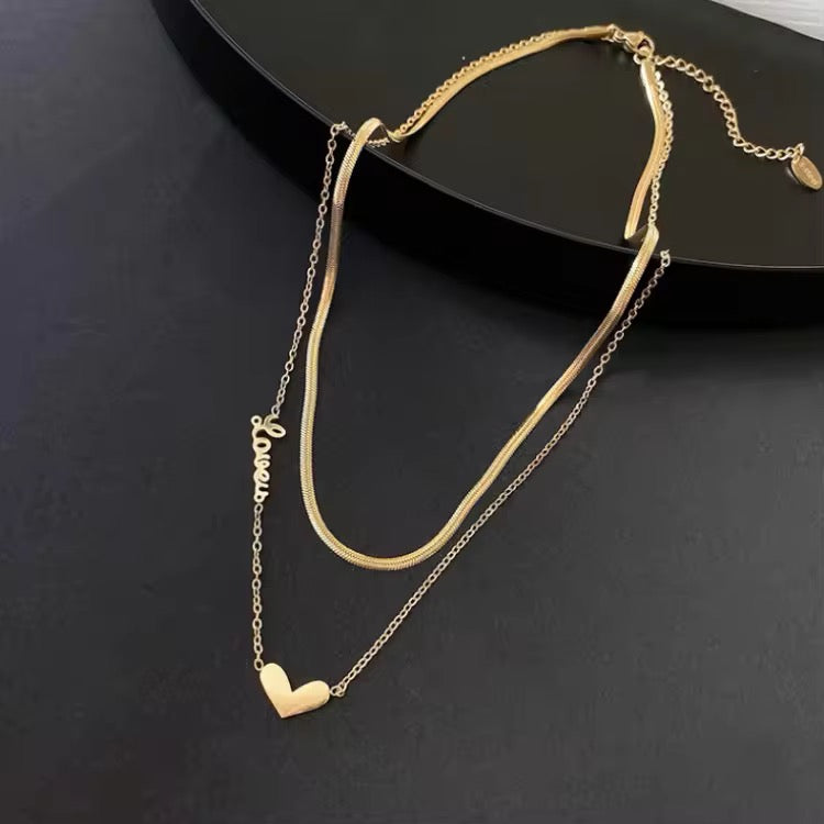 SS 224 Love heart double layer necklace -18k gold plated stainless steel - Anti tarnish - Wholesale
