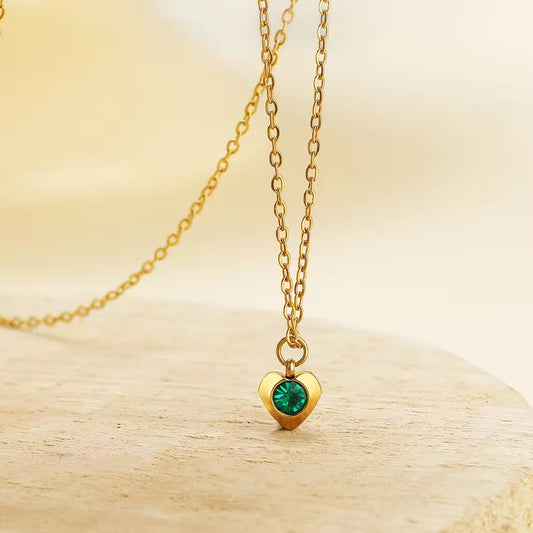 SC07C2 Olive Green Heart Zircon Charm - 18k Gold plated 316 stainless steel ( 1 pc ) Anti tarnish ( 6mm )