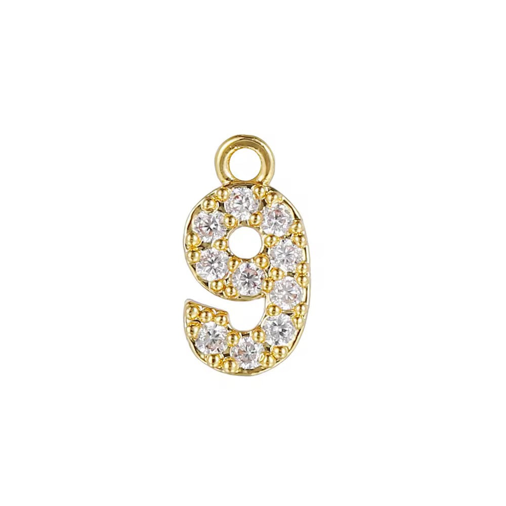 BBB 340 Numbers zircon 14k gold plated charm ( 10 mm ) Anti tarnish ( 1 pc )