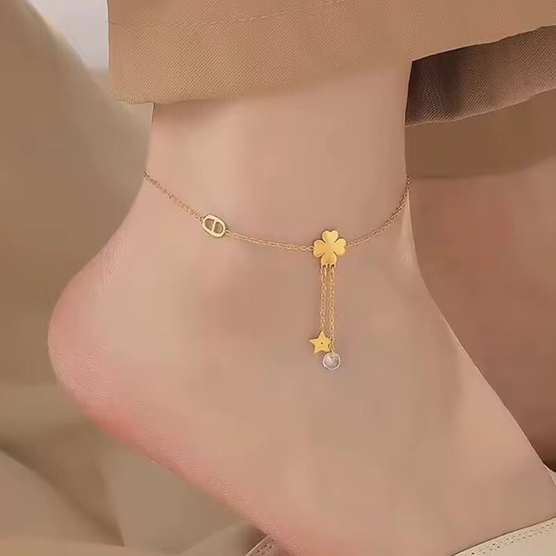 SJ 790 Four leaf clover Dainty Anklet - 18k Gold PVD plated stainless steel - Anti tarnish