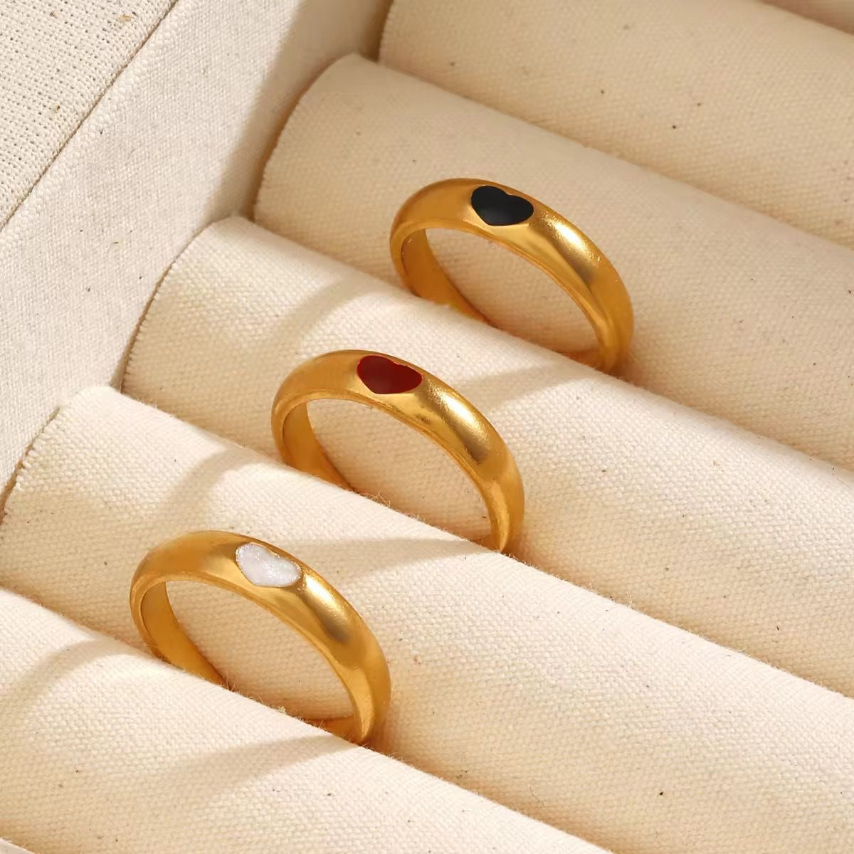 RSJ15D Enamel ring - 18k Gold PVD plated 316 stainless steel - Anti tarnish