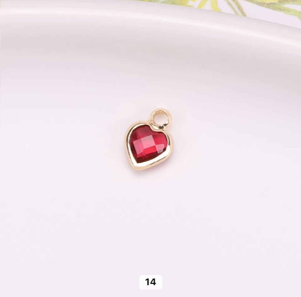 BBB 95 Heart 14k gold plated Zircon crystal charm ( 1 pc ) Anti tarnish ( 8 mm )