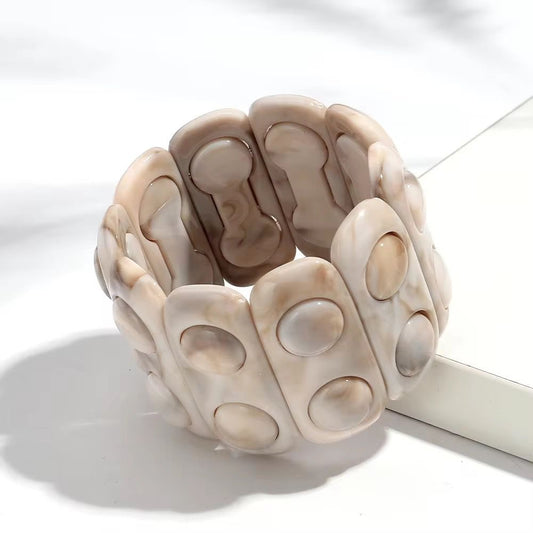 RJ 15 Vintage style Pearl shell Geometric Elastic Bracelet  - Anti tarnish