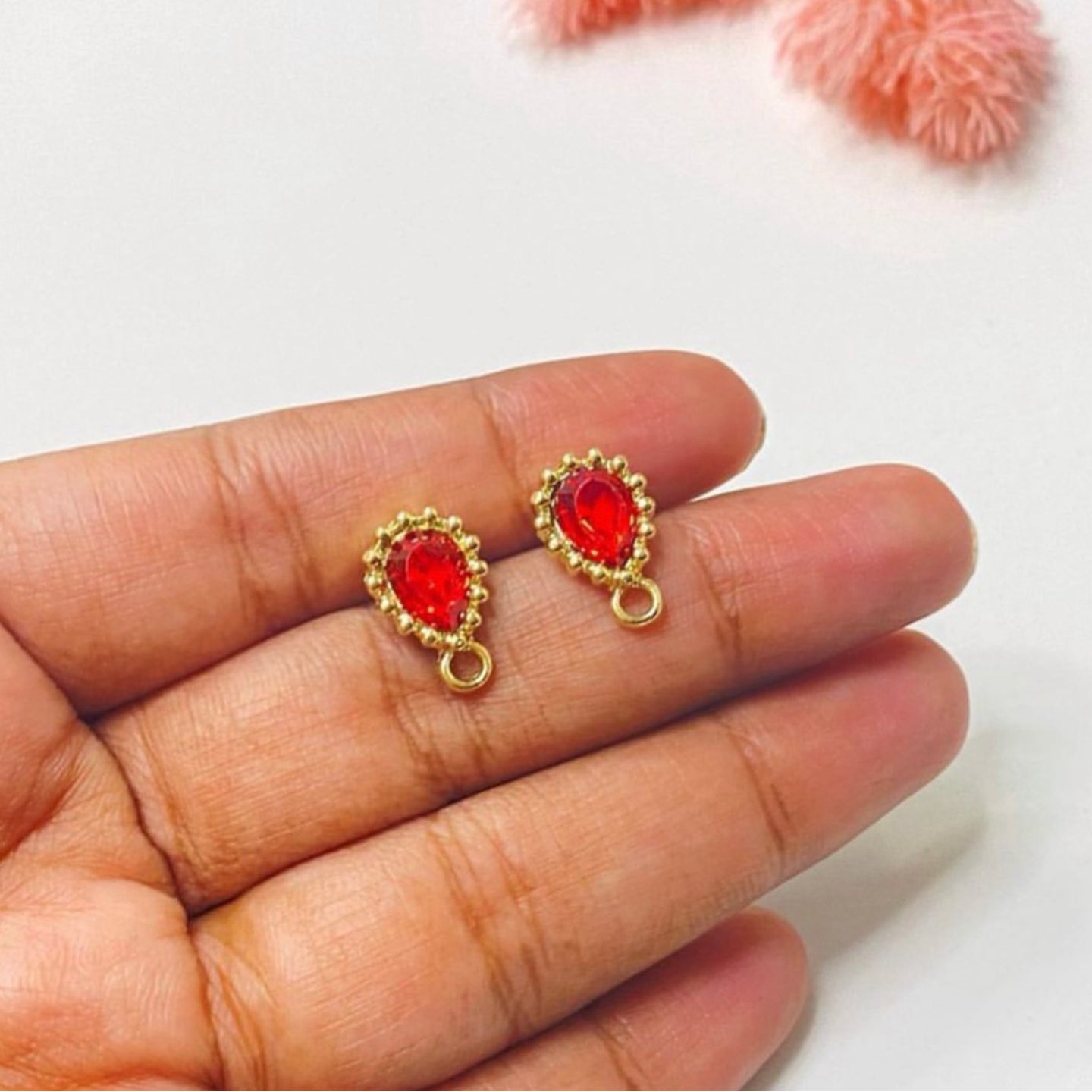 GP 706 Red zircon teardrop stud ( 2 pc ) Anti tarnish