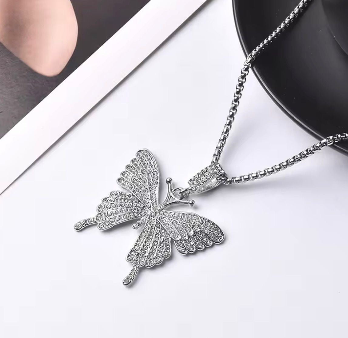 SJ 1033 Butterfly Zircon Mens Chunky long Necklace - stainless steel - Anti tarnish