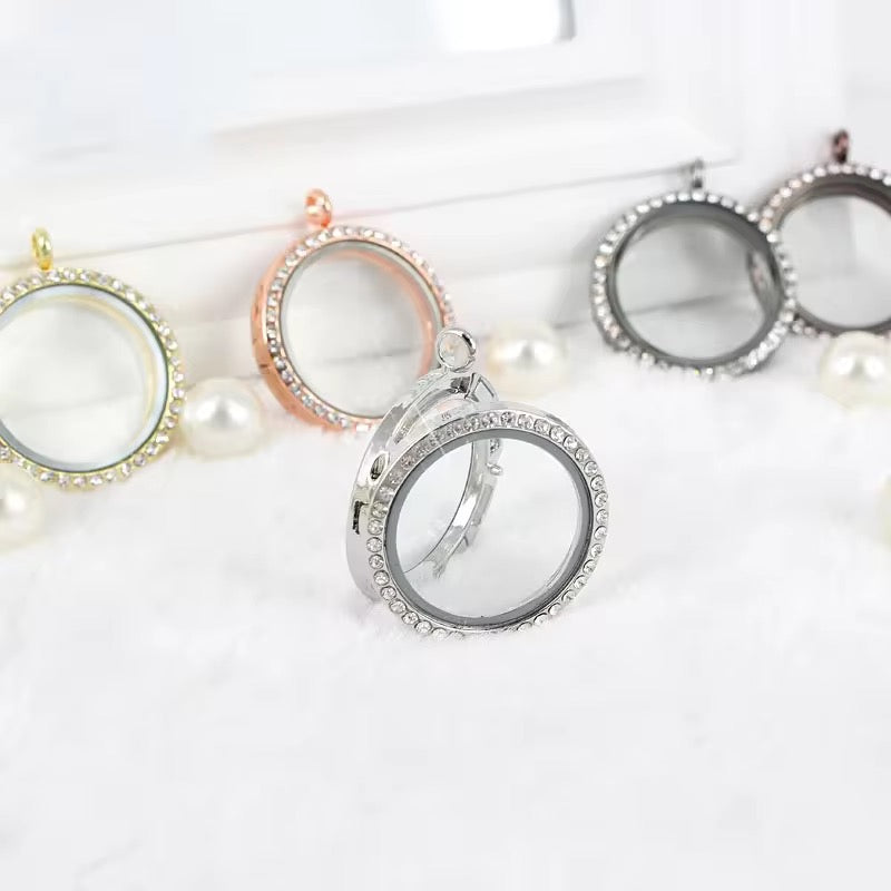 FL 2545 Zircon Silver Floating Glass Locket silver plated alloy ( 1 pc ) - anti tarnish