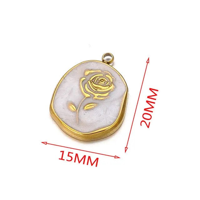 SS 1932 Rose white enamel Stainless steel charm ( 1 pc ) Anti tarnish