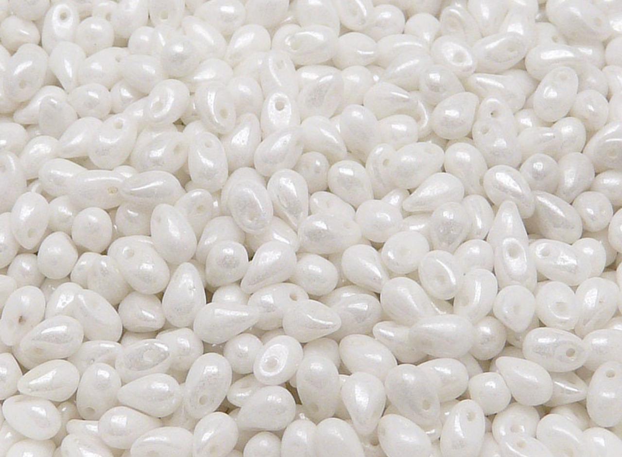 BBB 107 (A) Czech pressed Glass Teardrop Beads Opaque White Ceramic Look -(1PC)