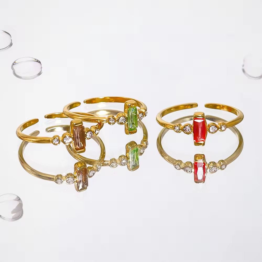 SJ 719 Dainty Green Zircon Ring Adjustable - 18k Gold PVD plated stainless steel - Anti tarnish