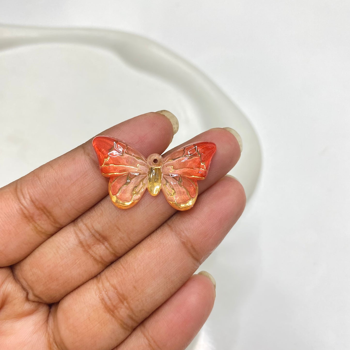 BBB 50 (b) orange butterfly Luminous shiny Acrylic bead ( 1 pc )