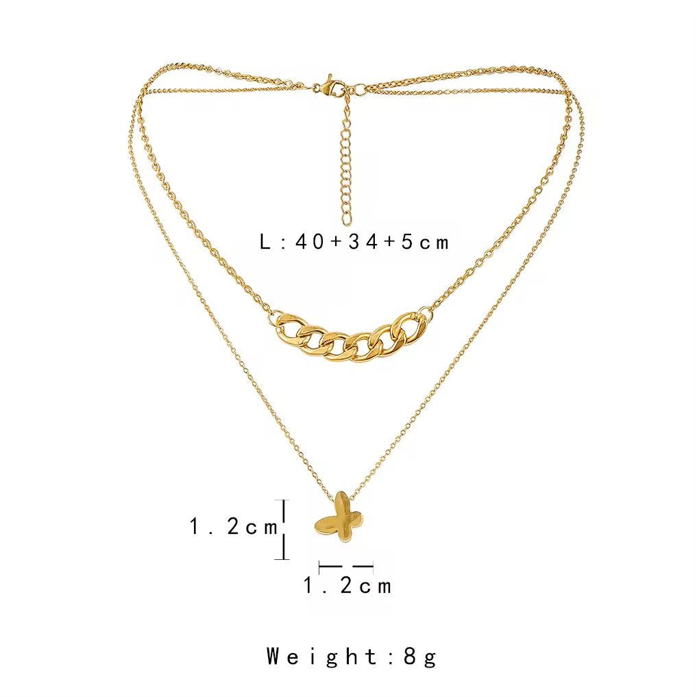 SJ 769 Butterfly Double layer Necklace - 18k Gold PVD plated stainless steel - Anti tarnish