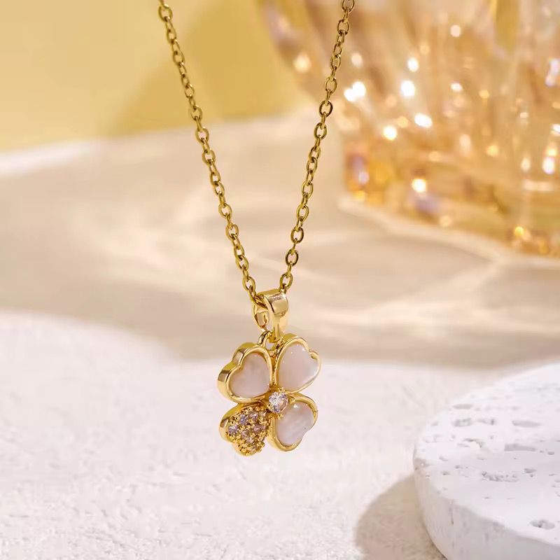 NSJ33A Floral Zircon Necklace - 18k Gold PVD plated