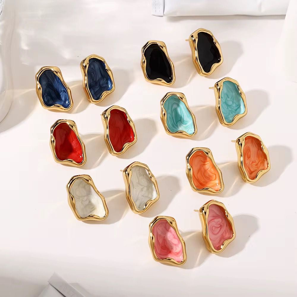 SJ 951 Pink Nugget Earring - 18k Gold PVD plated stainless steel - Anti tarnish