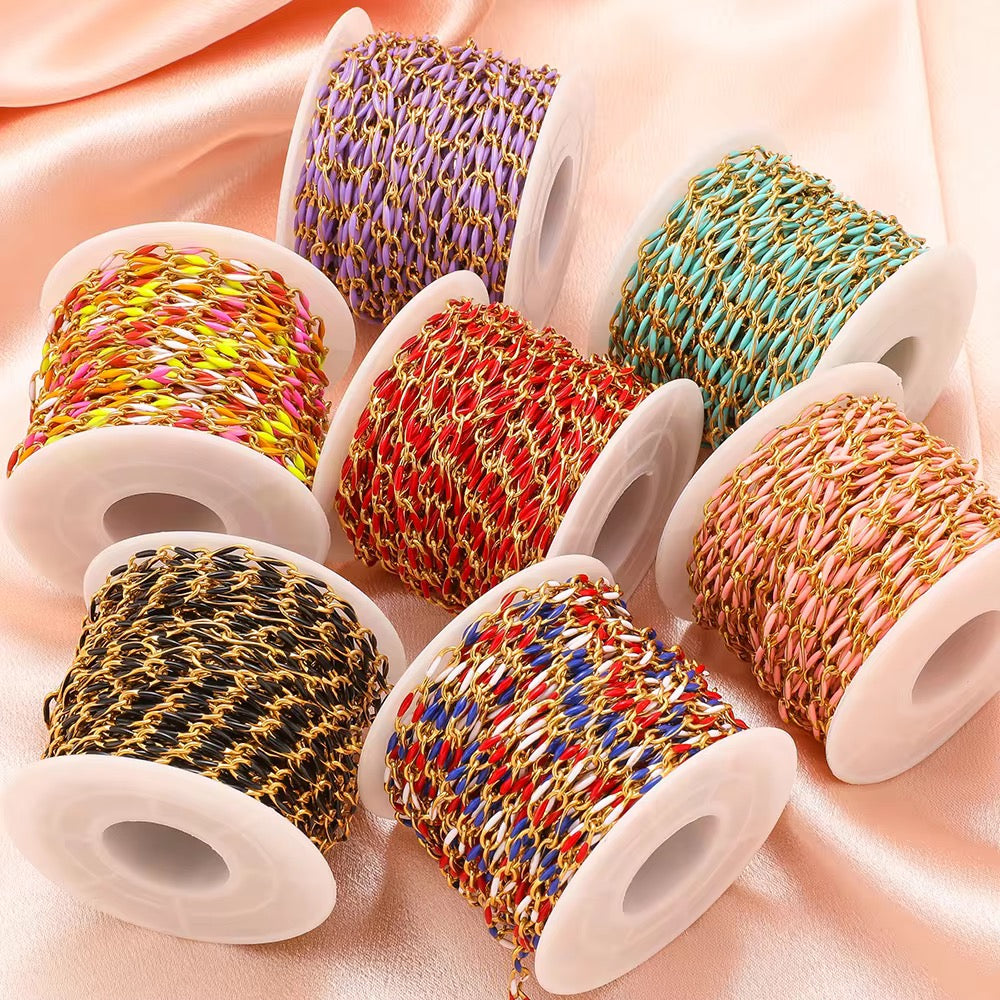 CN 286 Colourful Drop oil 3.8 mm wide 18k gold plated Stainless steel chain ( 1 feet ) Anti tarnish