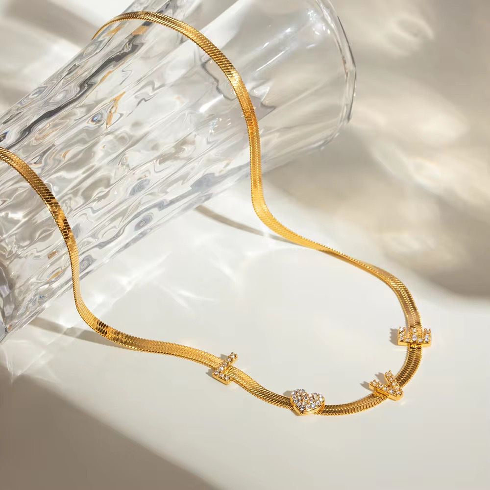 SJ 664 Love Zircon Snake chain Necklace - Premium Collection - 18k Gold PVD plated stainless steel - Anti tarnish