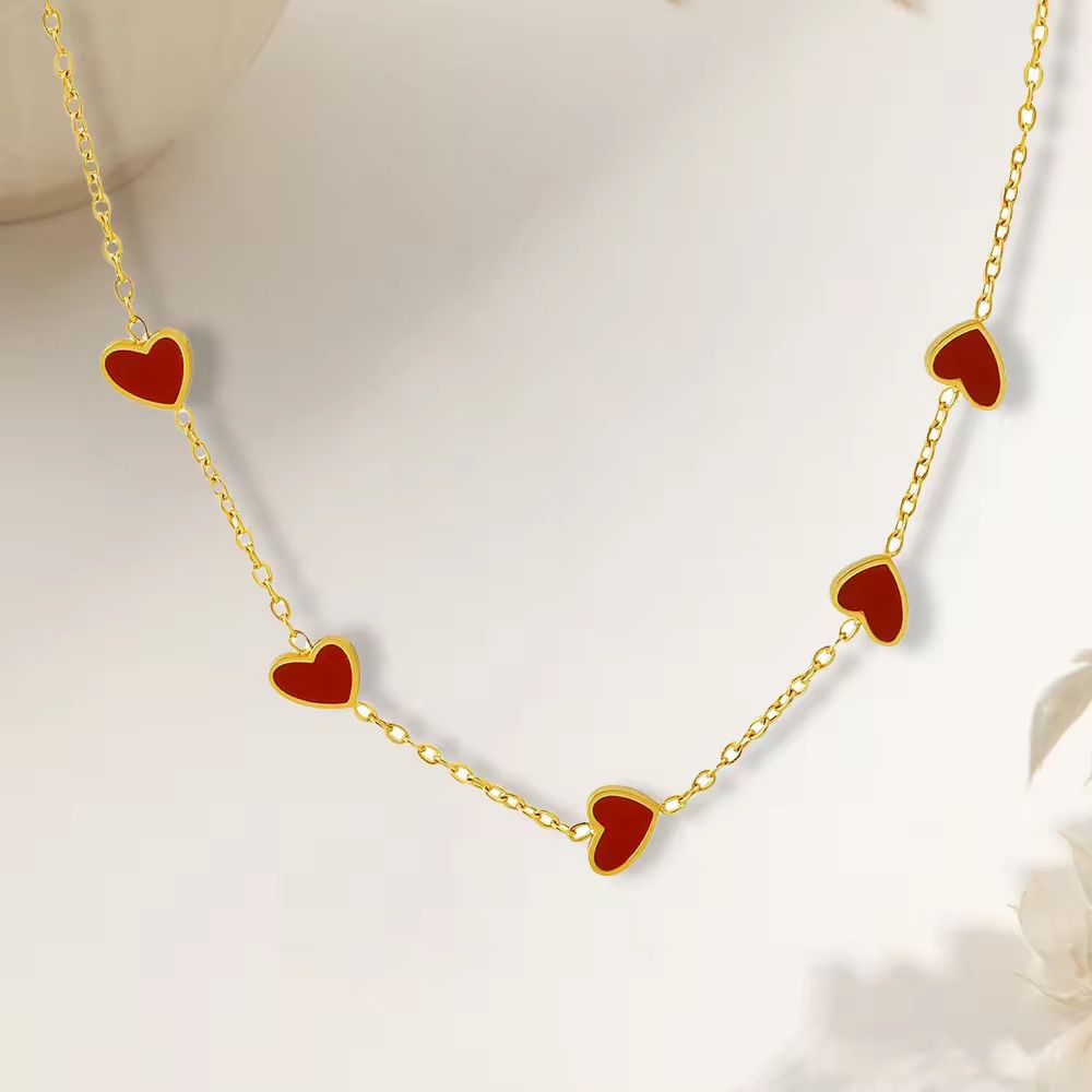 NSJ43D Scarlet Hearts Station Necklace 18k Gold PVD plated