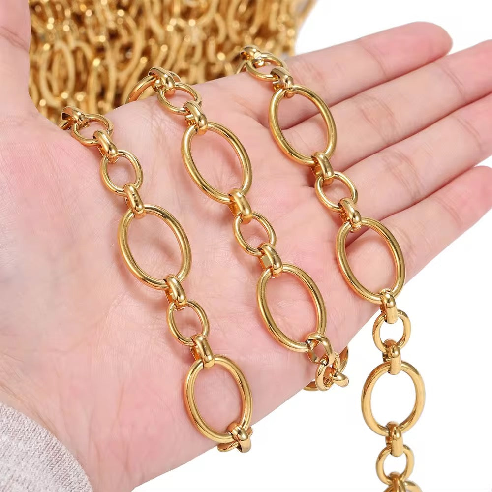 CN 93 Big Chunky Oval Cable Link Chain Silver Stainless steel( 1 feet ) Anti tarnish ( 9:16 mm )