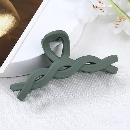 HA 03 (h) Olive Green Large Braided Hair Claw Clip ( 1 pc )