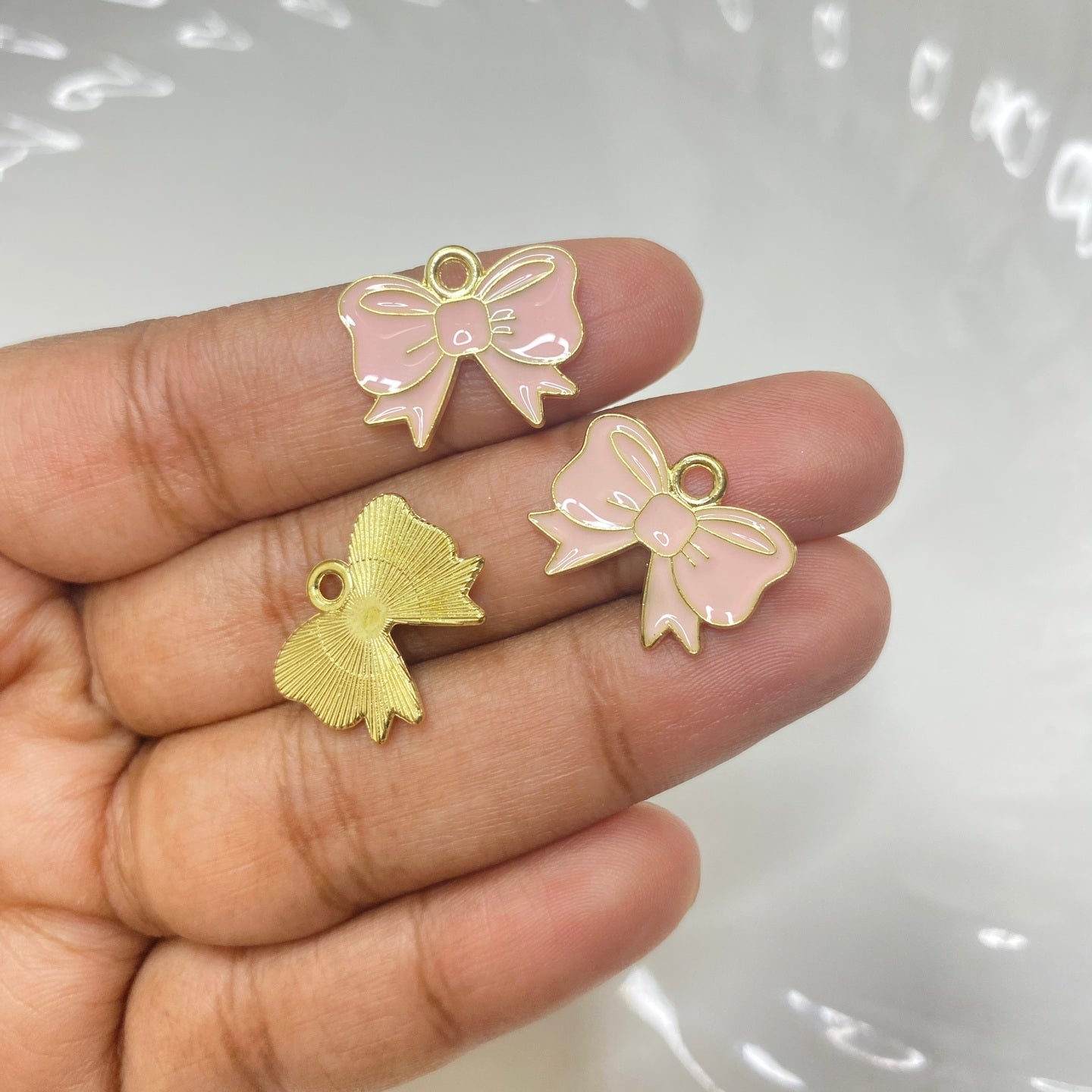 SS 811 pink bow enamel charm (1PC)