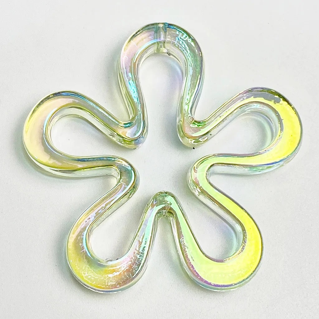 BBB 135 (C) Green tone flower Holographic Luminous uv plated shiny irrediscent Acrylic bead ( 1 pc )