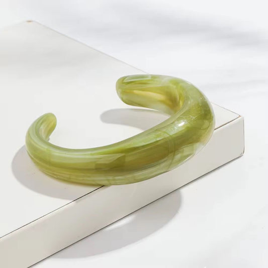 SJ 610 Olive Green Open Cuff type Acrylic resin bangle - Anti tarnish