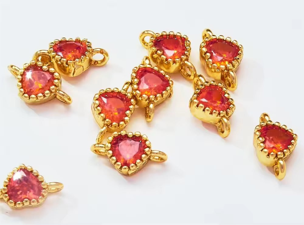 CZ 2458 Light Orange Heart Zircon connector 14k gold plated ( 1 pc ) Anti tarnish