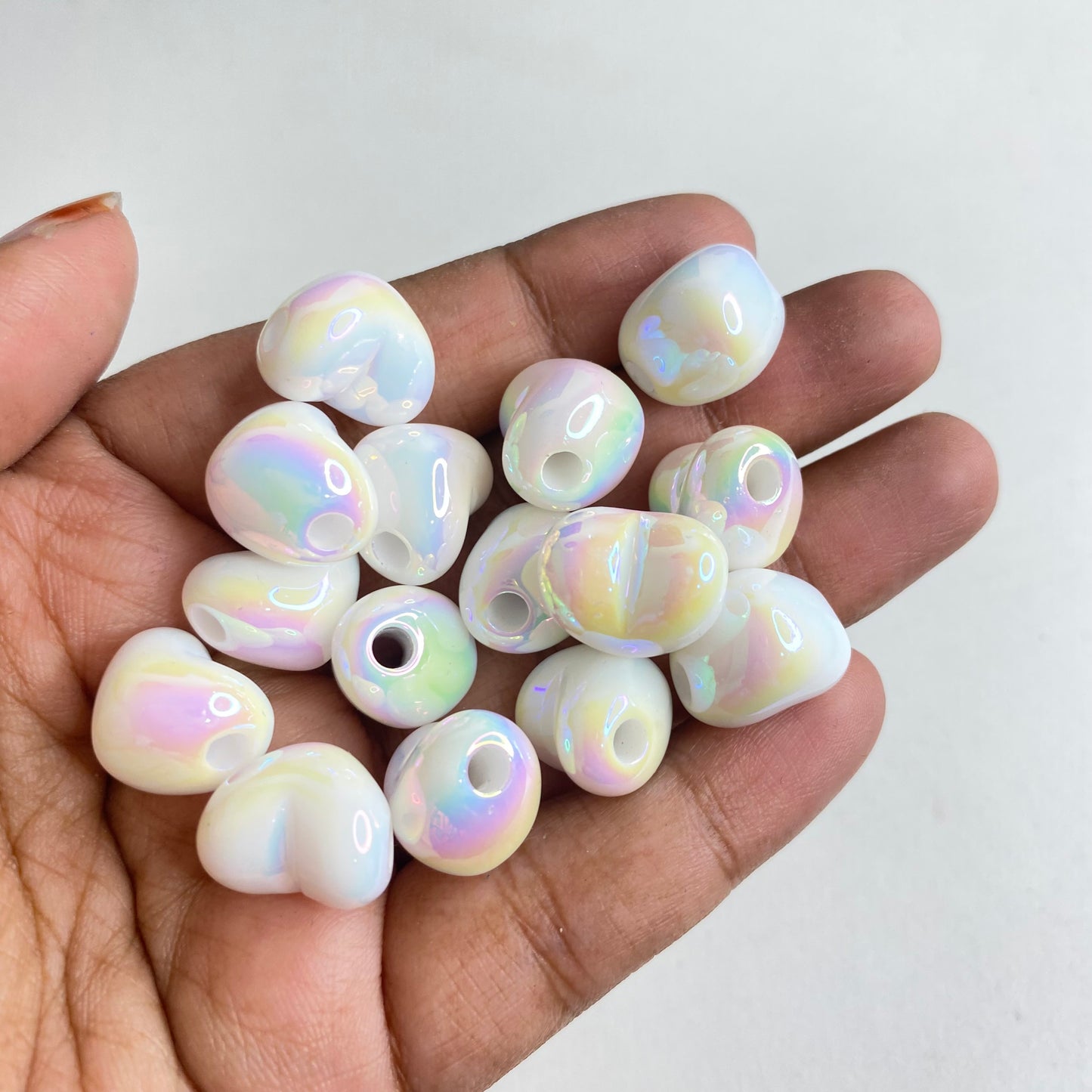 BBB 284 (c) White Heart dual Tone Luminous Shiny Bead ( 1 pc ) UV Plated Acrylic ( 12 mm )