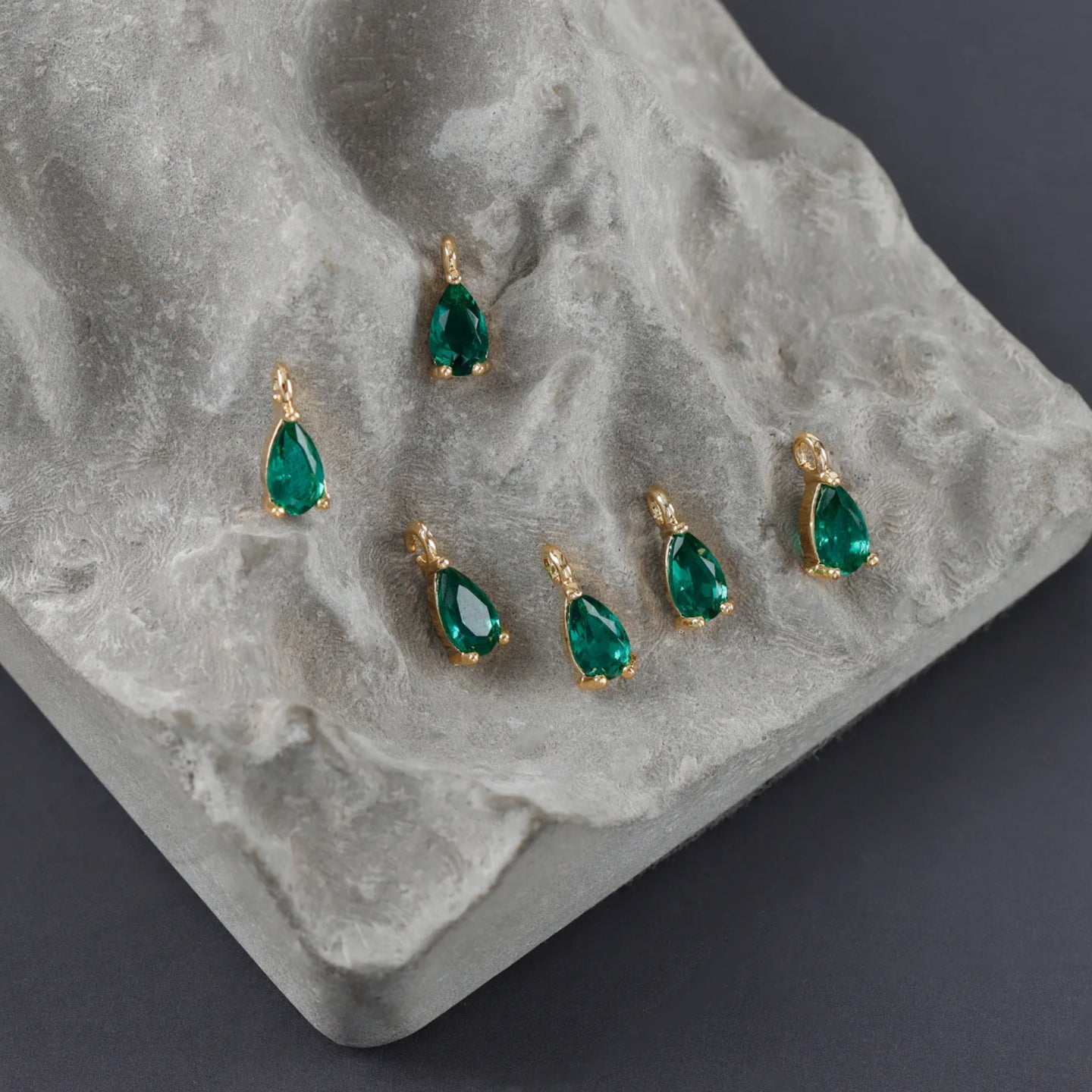 BBB 144 (C) Green zircon crystal teardrop charm gold plated ( 1 pc ) Anti tarnish ( 7.6:3.3 mm )