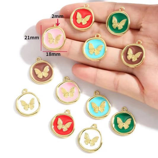 BBB 360 (f) Light Blue Butterfly Round enamel charm ( 1 pc ) High quality shine