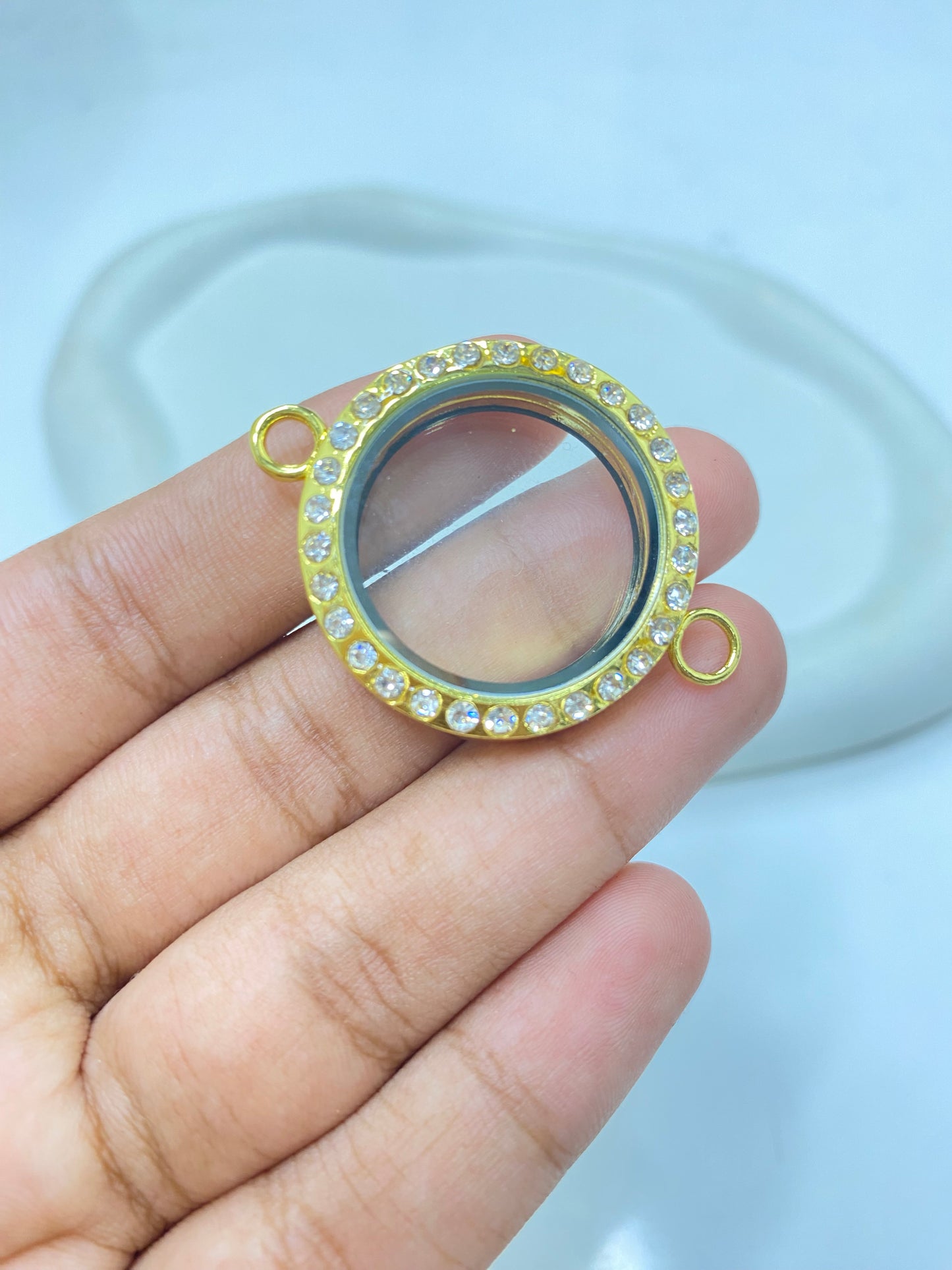 FL 2547 Zircon gold Floating Glass Locket gold plated alloy ( 1 pc ) - anti tarnish