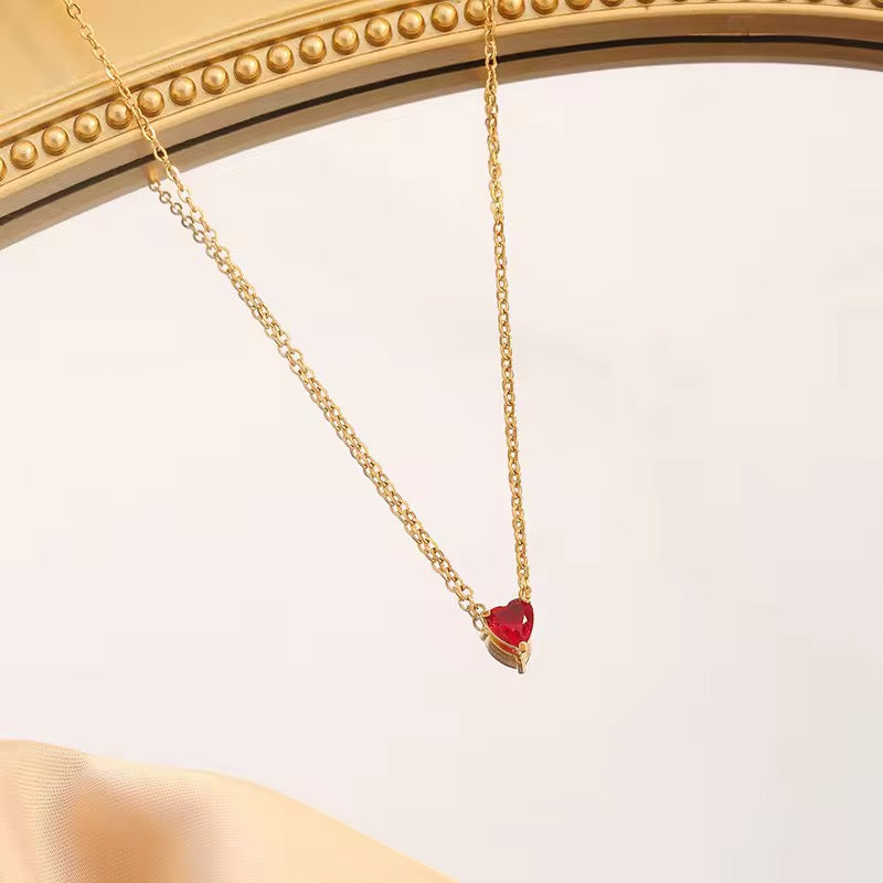 SJ 354 Zircon Heart Necklace - 18k gold plated stainless steel - Anti tarnish - Wholesale