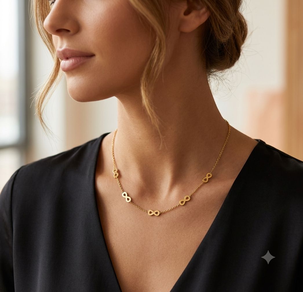 NSJ46D Infinity Station Necklace 18k Gold PVD plated