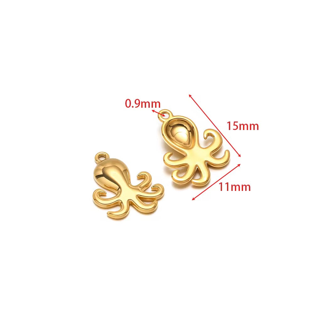 SS 2985 Octopus Charm Tiny Sea Creature 18K Gold PVD plated stainless steel ( 1 piece ) Anti tarnish ( 11:15 mm )