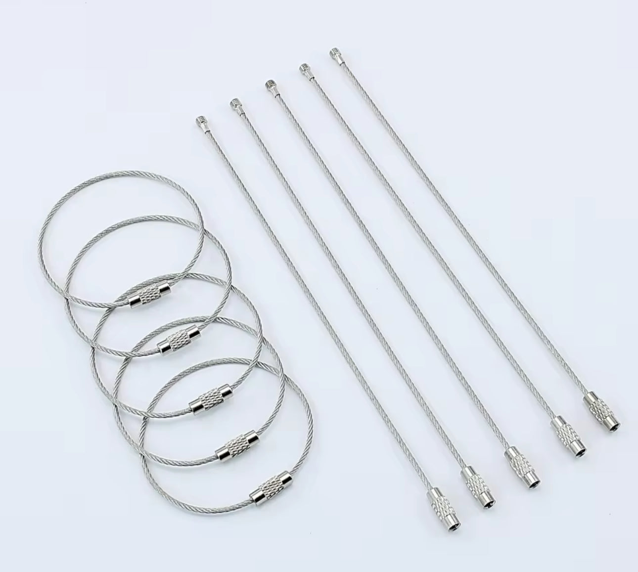 BBB 185 (n) Silver Loop Cable Key Ring Wire Keychain ( 1 pc ) Screw lock Key Ring ( 1.5 * 150 mm ) Stainless steel