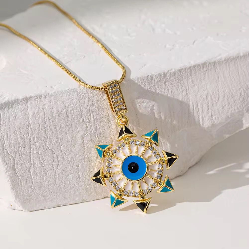 SJ 637 Evil eye Zircon pendant Necklace - 18k Gold PVD plated stainless steel - Anti tarnish