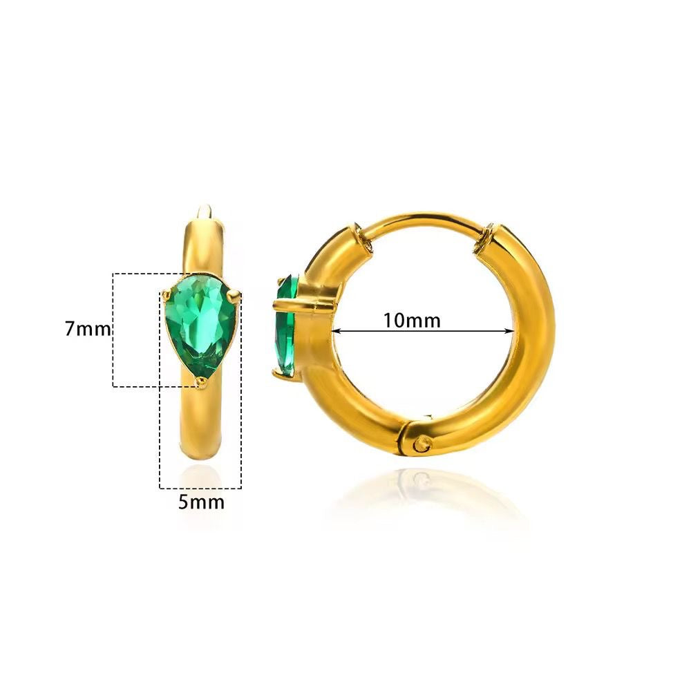 SJ 511 - Round Emerald zircon huggie Earring - 18k Gold PVD plated stainless steel - Anti tarnish