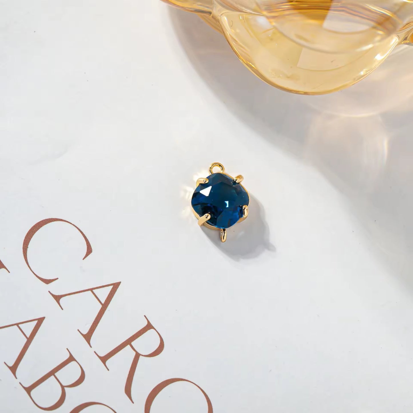 BBB 204 (B) Dark Blue square Zircon Connector 14k gold plated ( 1 pc ) - anti tarnish