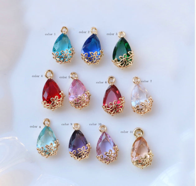 SS 402 color 6 Teardrop Cz pave charm