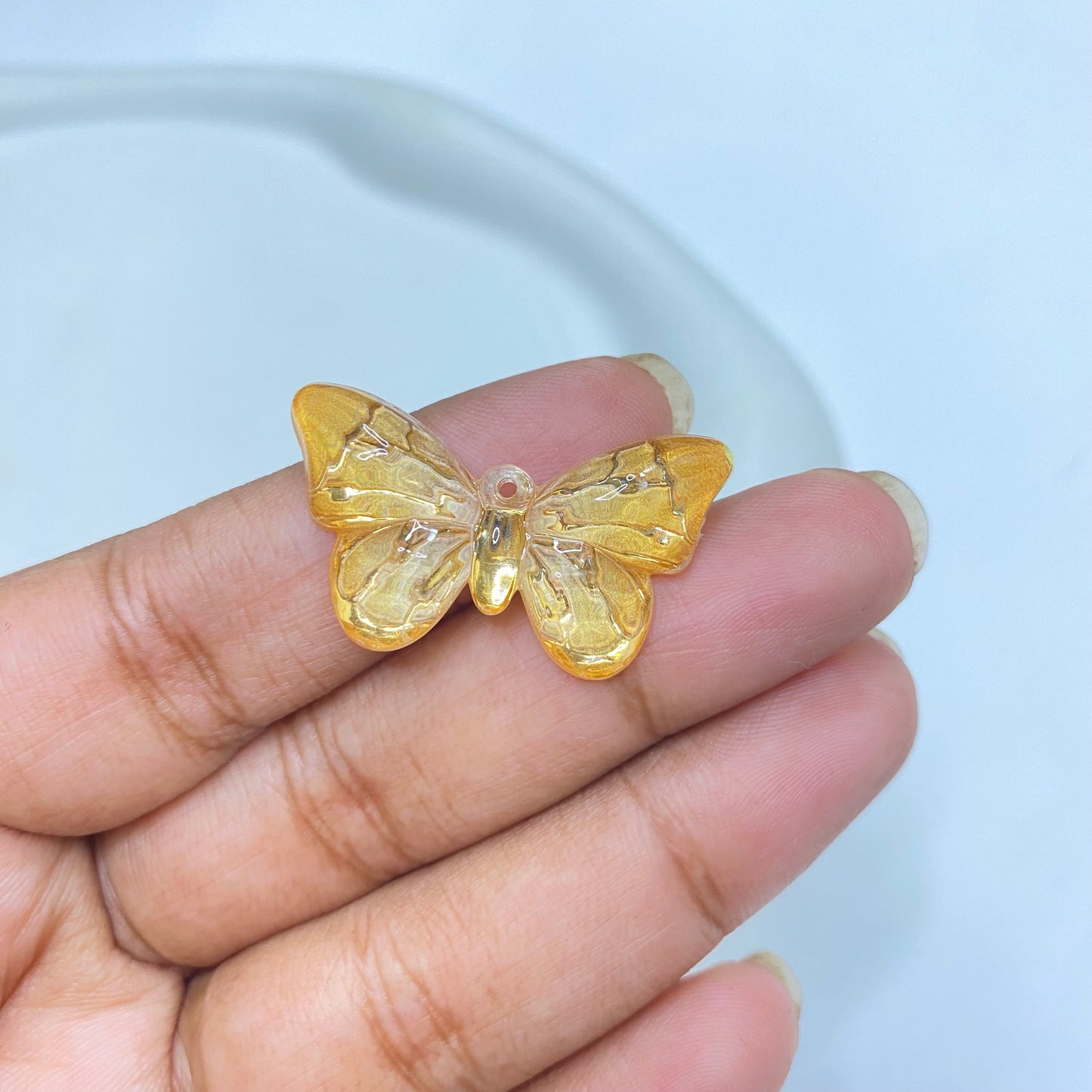 BBB 50 (e) yellow orangish butterfly Luminous shiny Acrylic bead ( 1 pc )