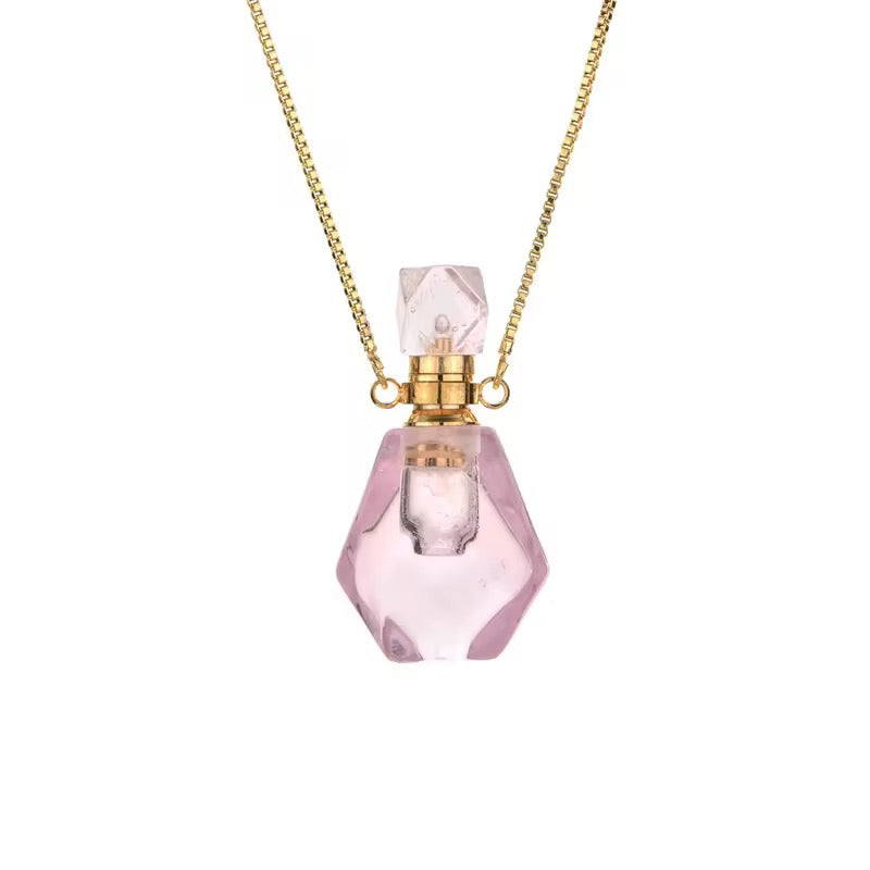 BBB 091 Natural Healing Stone Perfume Bottle Pendant Necklace 18k gold plated ( 1 pc ) Anti tarnish
