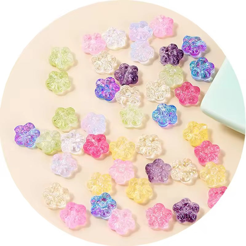 BBB 211 (k) Golden glitter clear Flower glass bead ( 1 pc )