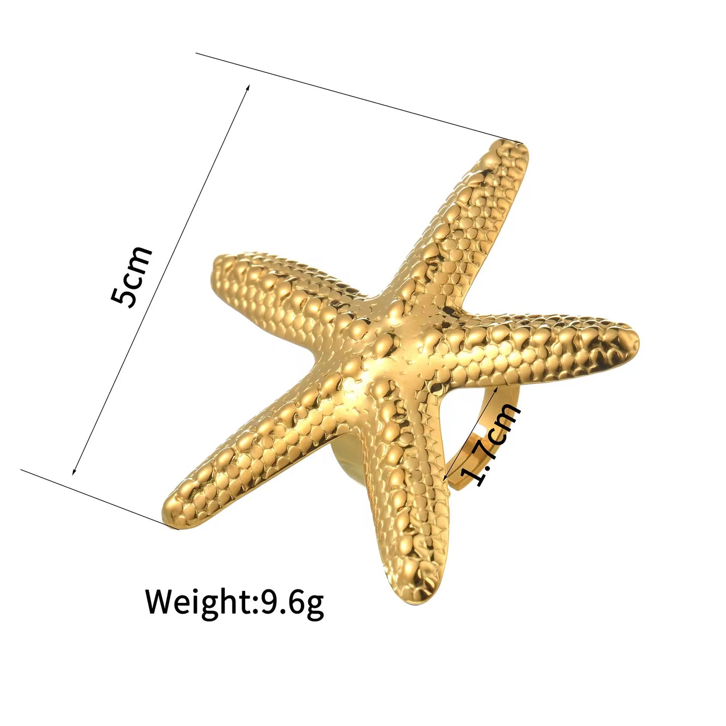 SJ 228 Chunky starfish ring adjustable -18k gold plated stainless steel - Anti tarnish - Wholesale